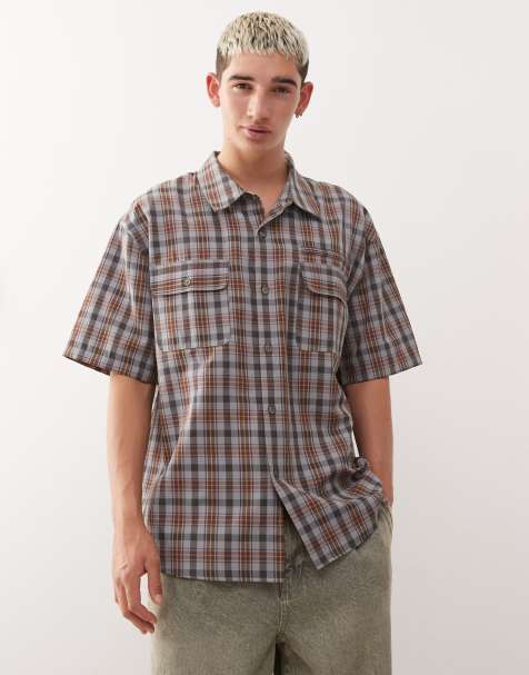 COLLUSION boxy skate shirt in brown check - view 1