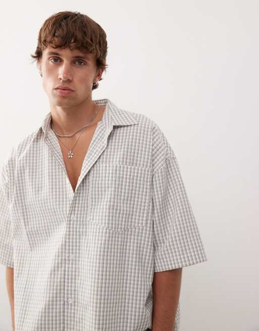 COLLUSION boxy skate shirt in neutral check, 3 of 4