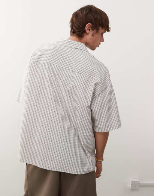 COLLUSION boxy skate shirt in neutral check, 4 of 4