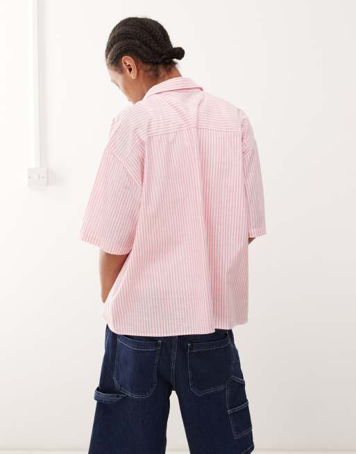 COLLUSION boxy skate shirt in pink stripe, 3 of 4