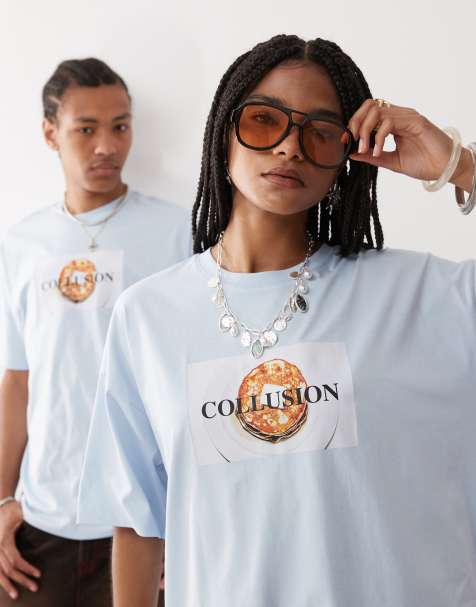 COLLUSION boxy skater fit t-shirt in blue with pancake print - view 1