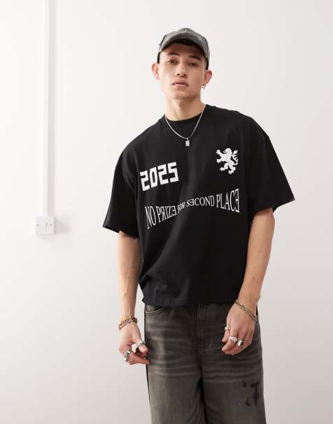 COLLUSION Boxy skater fit t-shirt with football print in black - view 1