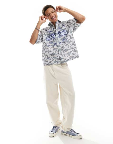 COLLUSION boxy skater shirt in washed blue camo print - view 1