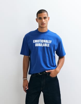 Collusion Boxy Slogan Tee In Blue
