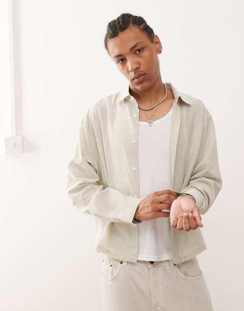 COLLUSION boxy striped shirt in green - view 1