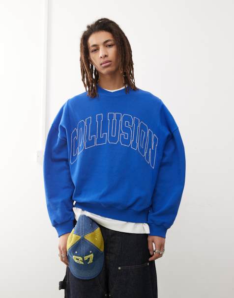COLLUSION Boxy sweat in blue and navy panels with embroidery - view 1