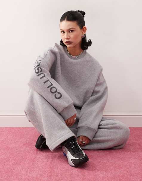 COLLUSION boxy sweat in charcoal grey marl (part of a set) - view 1
