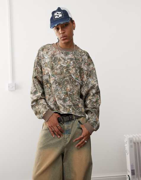 COLLUSION Boxy sweat in khaki camo multi print  - view 1