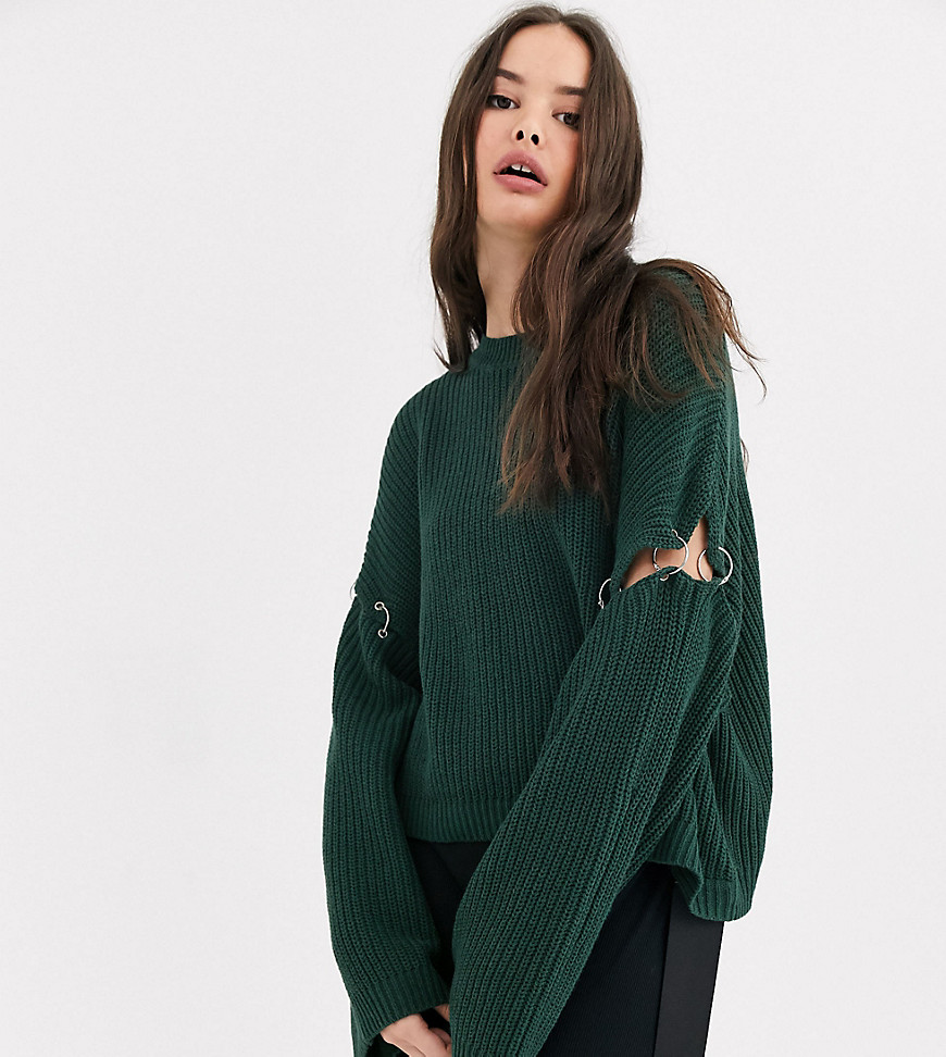 COLLUSION boxy sweater in khaki with hardware detail-Green