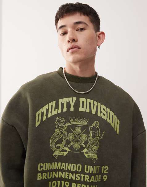 COLLUSION boxy sweatshirt in green wash with graphic - view 1