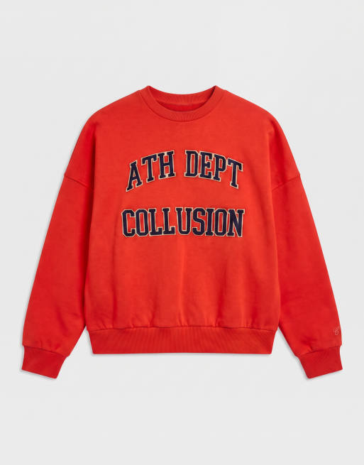 COLLUSION boxy sweatshirt med varsity-broderi i rød del af sæt, 5 af 7
