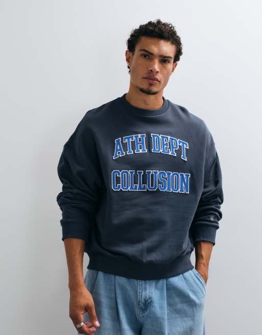 COLLUSION boxy sweatshirt with varsity embroidery in navy, 2 of 5