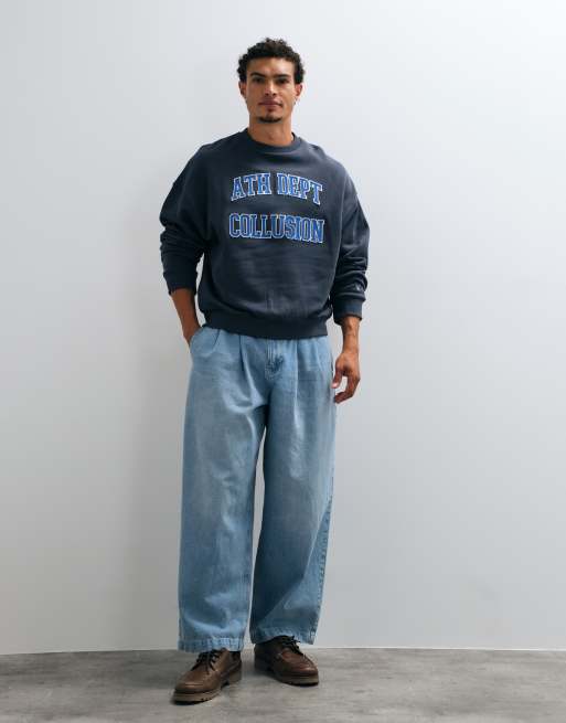 COLLUSION boxy sweatshirt with varsity embroidery in navy, 3 of 5