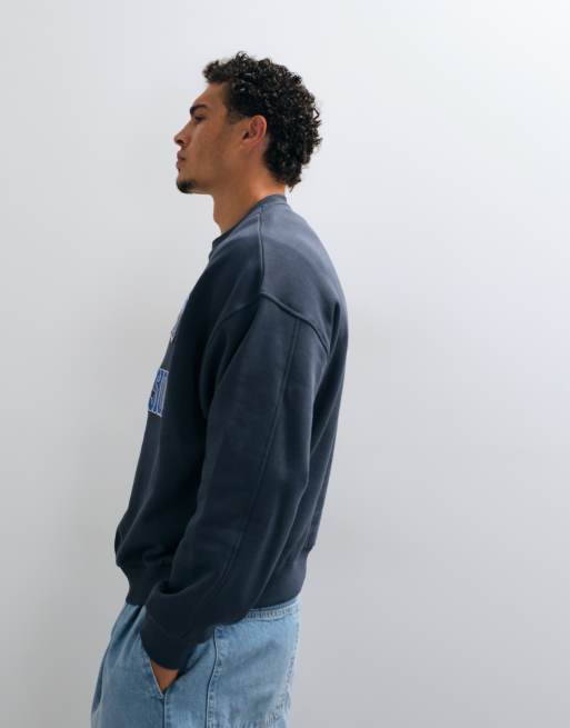COLLUSION boxy sweatshirt with varsity embroidery in navy, 4 of 5