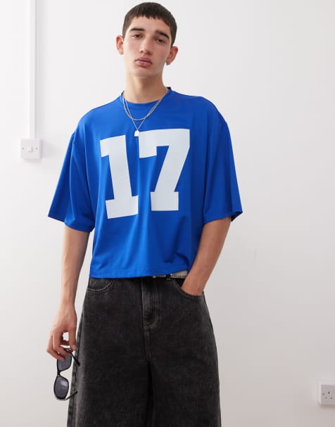 COLLUSION Boxy t-shirt in blue athletic air tex fabric jersey with number print - view 1