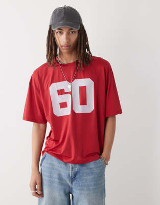 COLLUSION Boxy t-shirt in red sports air tex fabric jersey with number print - view 1