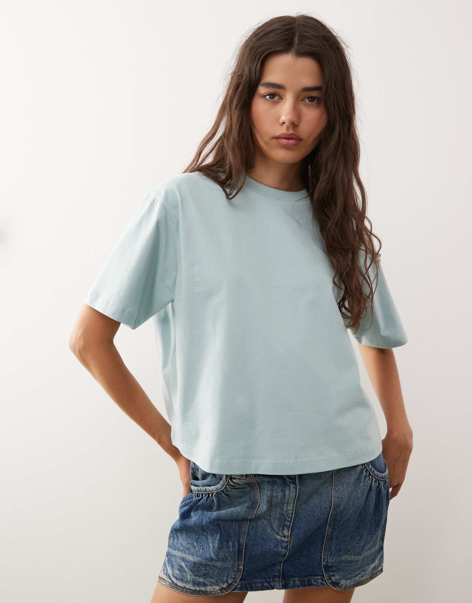 collusion boxy t-shirt in soft blue