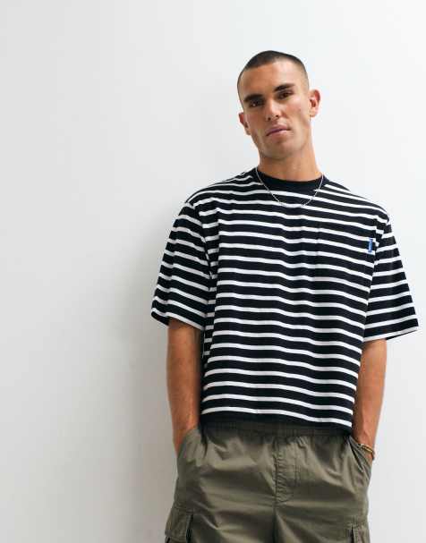 COLLUSION boxy tee in black and white stripes - view 1