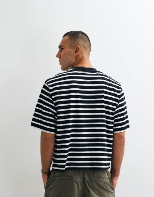 COLLUSION boxy tee in black and white stripes, 4 of 5