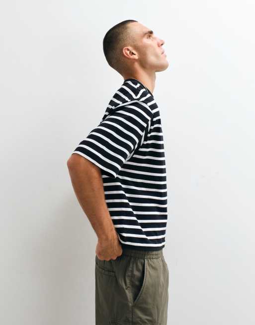 COLLUSION boxy tee in black and white stripes, 5 of 5