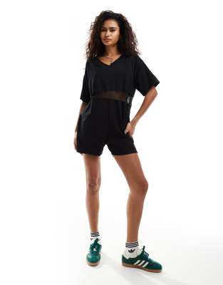 Shop Collusion boxy v neck romper with sports mesh detail Online – Trendy & Affordable Fashion