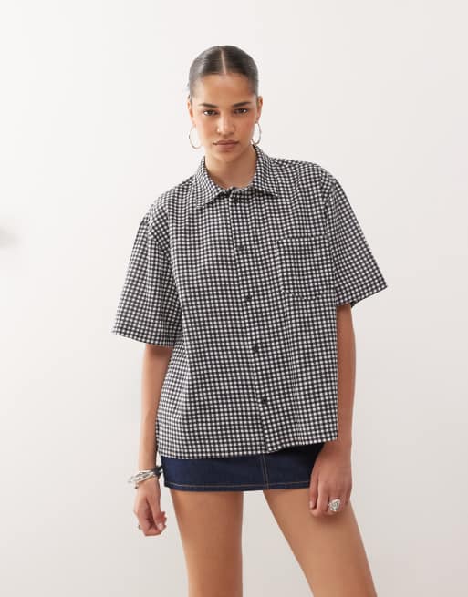 COLLUSION boxy woven shirt in black and white gingham - MULTI