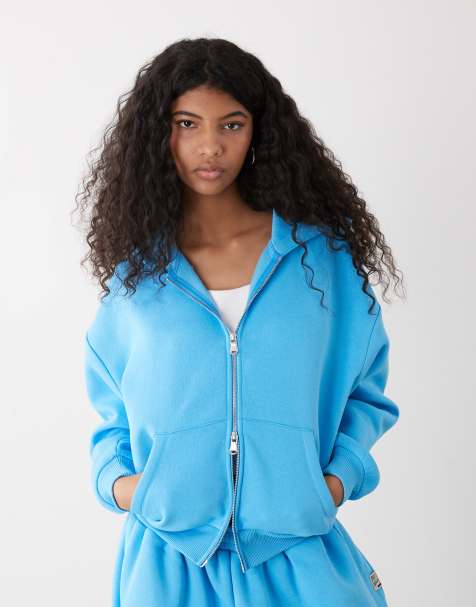 COLLUSION boxy zip through co-ord hoodie in blue - view 1