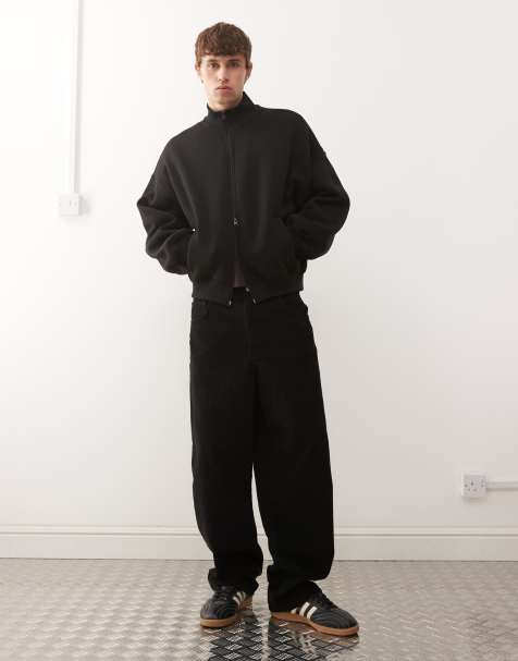 COLLUSION boxy zip through funnel sweatshirt in black - view 1