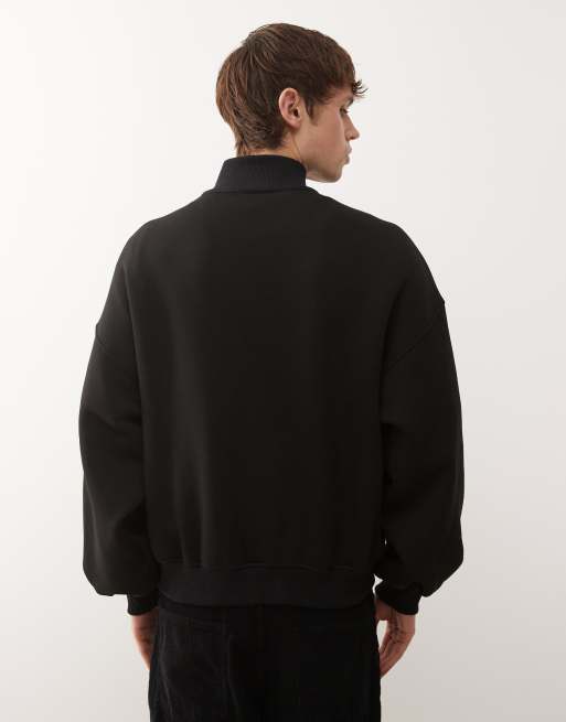 COLLUSION boxy zip through funnel sweatshirt in black, 3 of 5