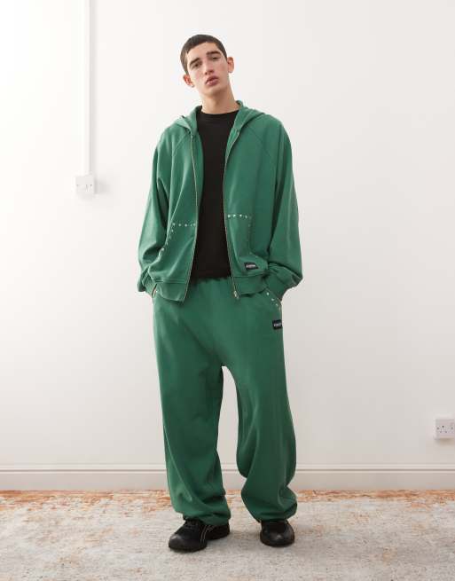 COLLUSION boxy zip-through hoodie in green with studded detail, 2 of 5