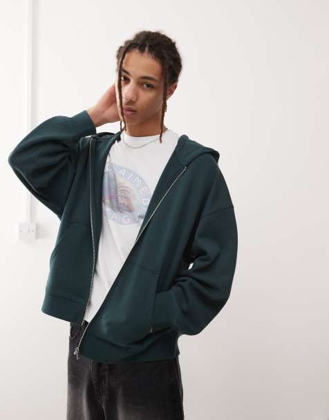 COLLUSION boxy zip up hoodie in dark green - view 1