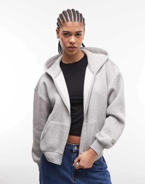 COLLUSION boxy zip up hoodie in gray heather - view 1