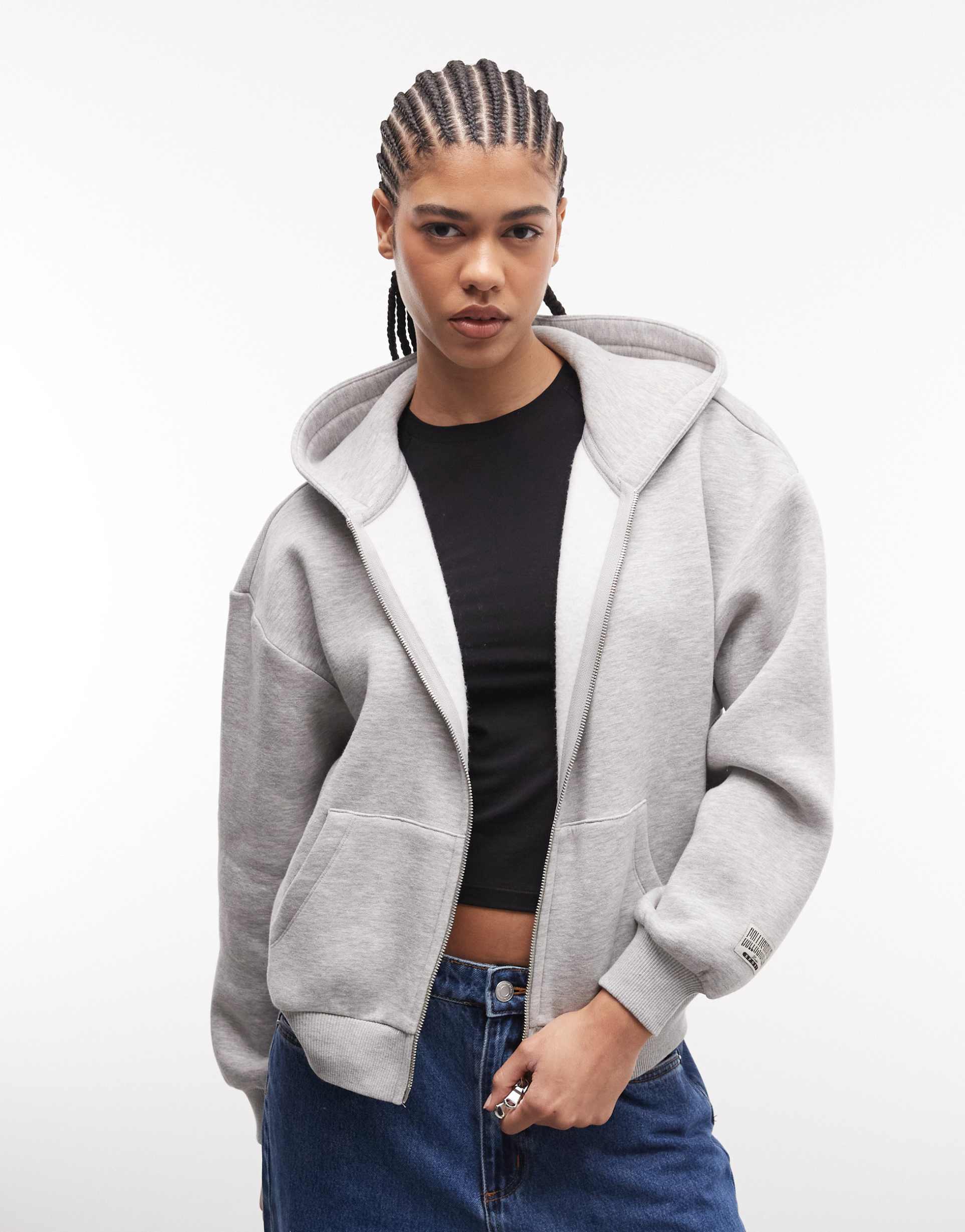 collusion boxy zip up hoodie in gray heather
