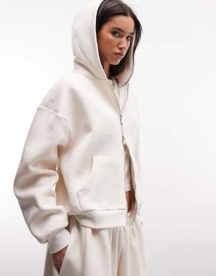 Collusion Boxy Zip Up Hoodie In White