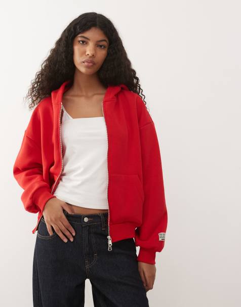 COLLUSION Boxy Zip up hoodie in red - view 1