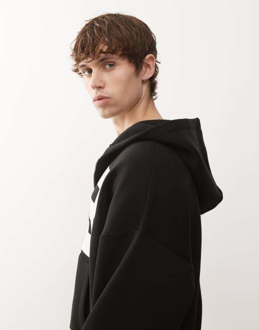 COLLUSION boxy zip up hoodie with number graphic in black | ASOS