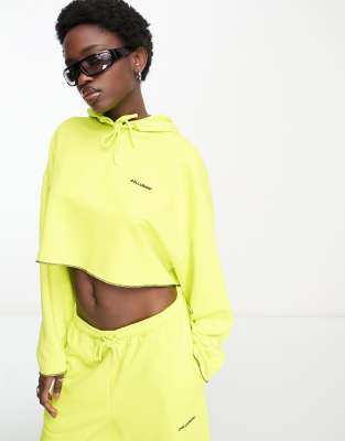 Collusion Branded Cropped Hoodie In Lime-green