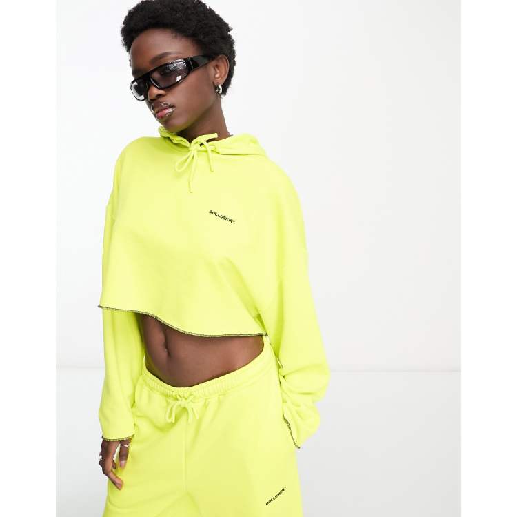 COLLUSION branded cropped hoodie in lime