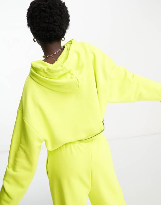 COLLUSION branded cropped hoodie in lime ASOS