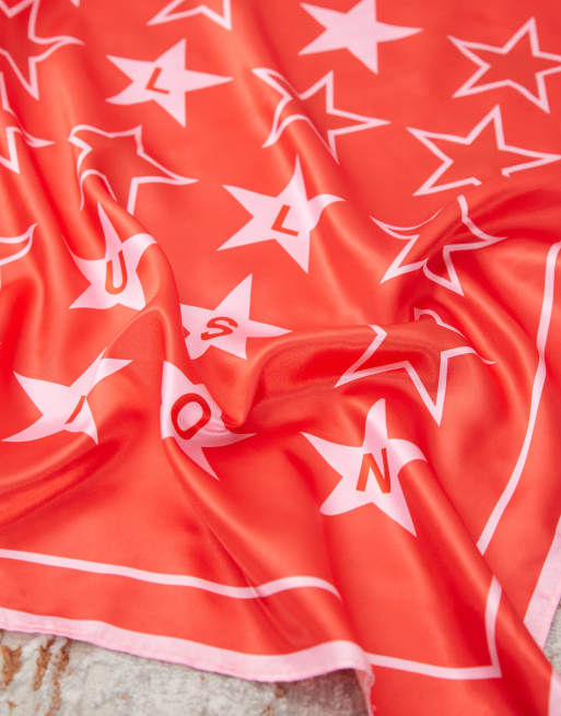 COLLUSION branded heart print headscarf in red