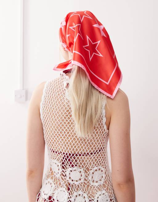 COLLUSION branded heart print headscarf in red