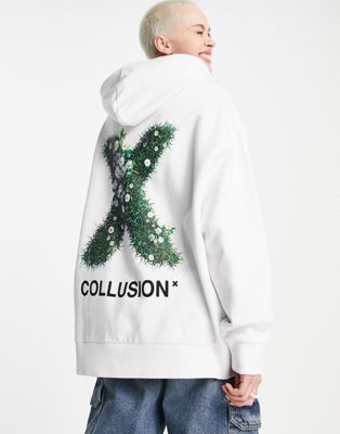 COLLUSION branded oversized hoodie in white