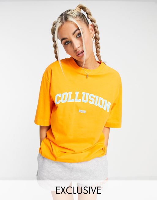 COLLUSION branded oversized T-shirt in orange - part of a set