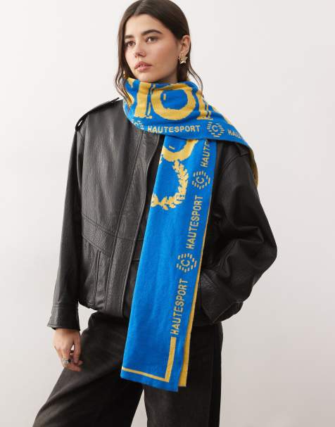 COLLUSION branded soccer scarf in blue and yellow - view 1