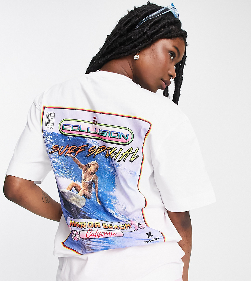 COLLUSION branded surf oversized T-shirt in white