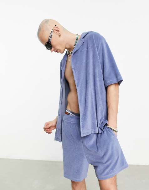 COLLUSION branded terrycloth beach shirt in blue - part of a set - view 1