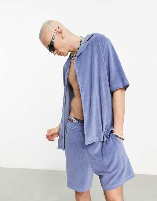 COLLUSION branded terrycloth beach shirt in blue - part of a set 