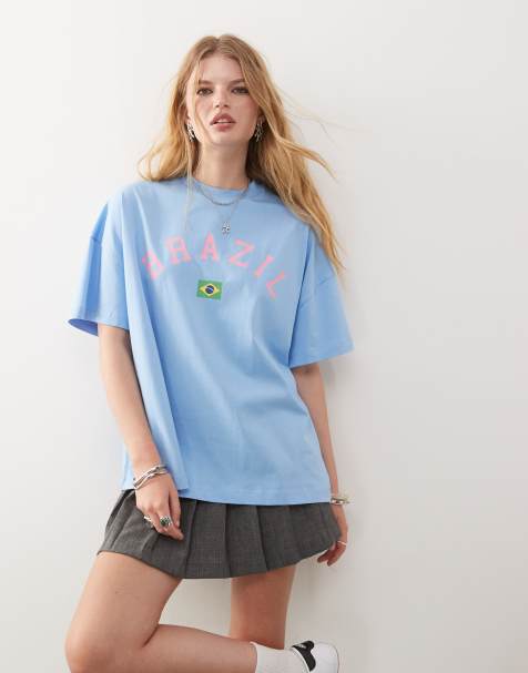 COLLUSION Brazil graphic boyfriend t-shirt in blue - view 1
