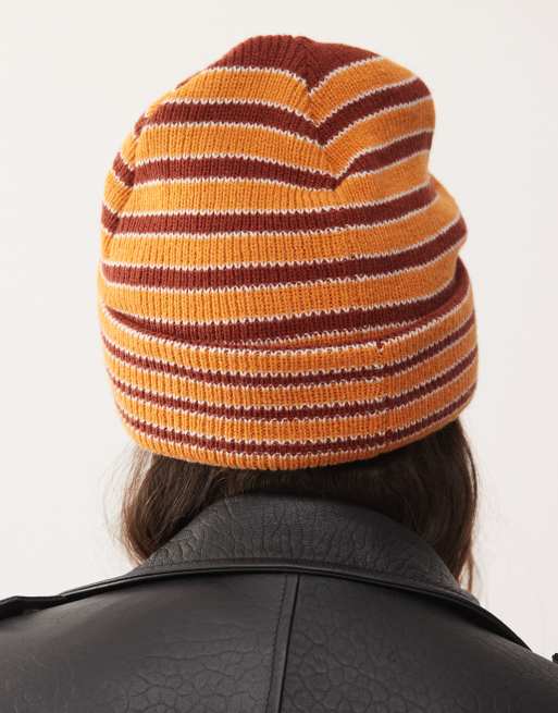 COLLUSION – Brązowa dzianinowa czapka beanie w kolorowe paski, 3 z 3