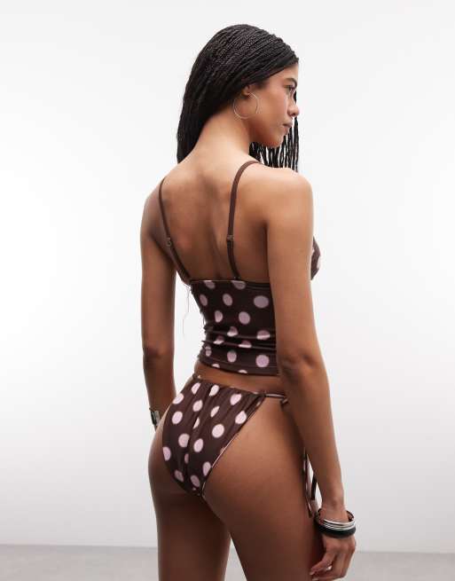 COLLUSION – Brązowa góra od bikini typu tankini w rozmyte groszki, 4 z 4